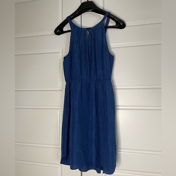 Rebecca Taylor 100 % Silk Textured Ruffle Blue Midi Dress flowy lightweight - Picture 3 of 6